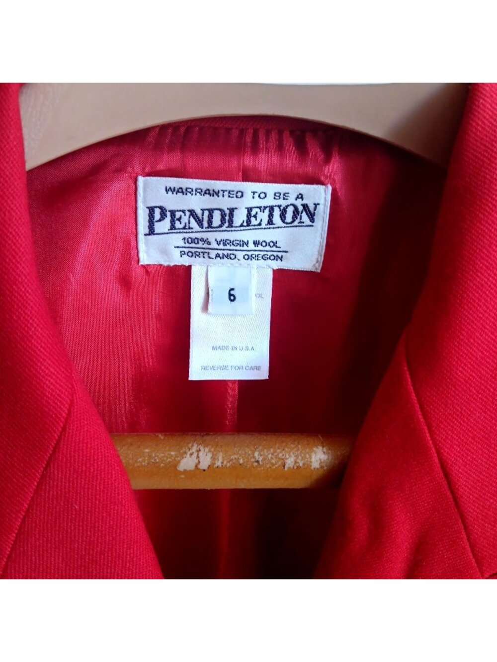 Small True Vintage Pendleton Red Wool Blazer Size 6 Made In USA 1980's Brass
